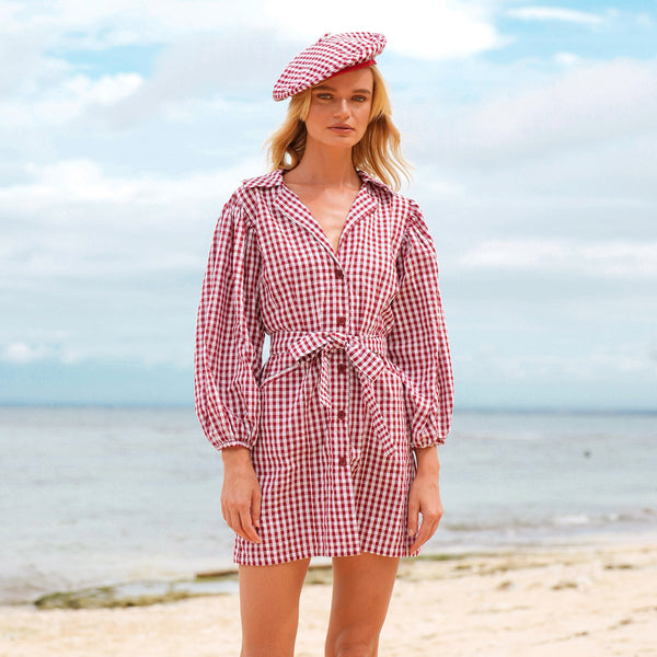 MEGHAN Mini Dress, in Gingham Red - Bagzio