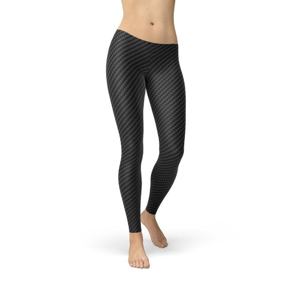 Womens Black Carbon Fiber Leggings - Bagzio